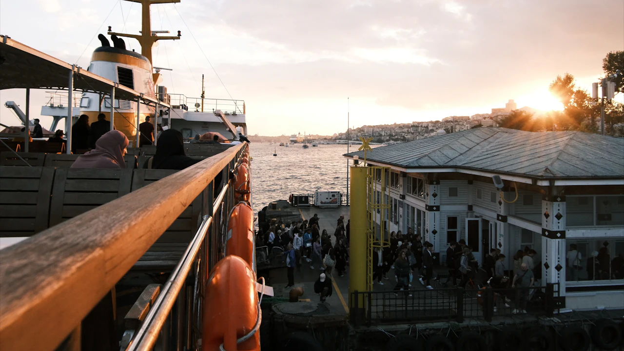 Ferry dock at sunset